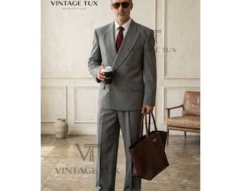 Vintage 80s GIORGIO ARMANI Charcoal Flannel Double Breasted Suit