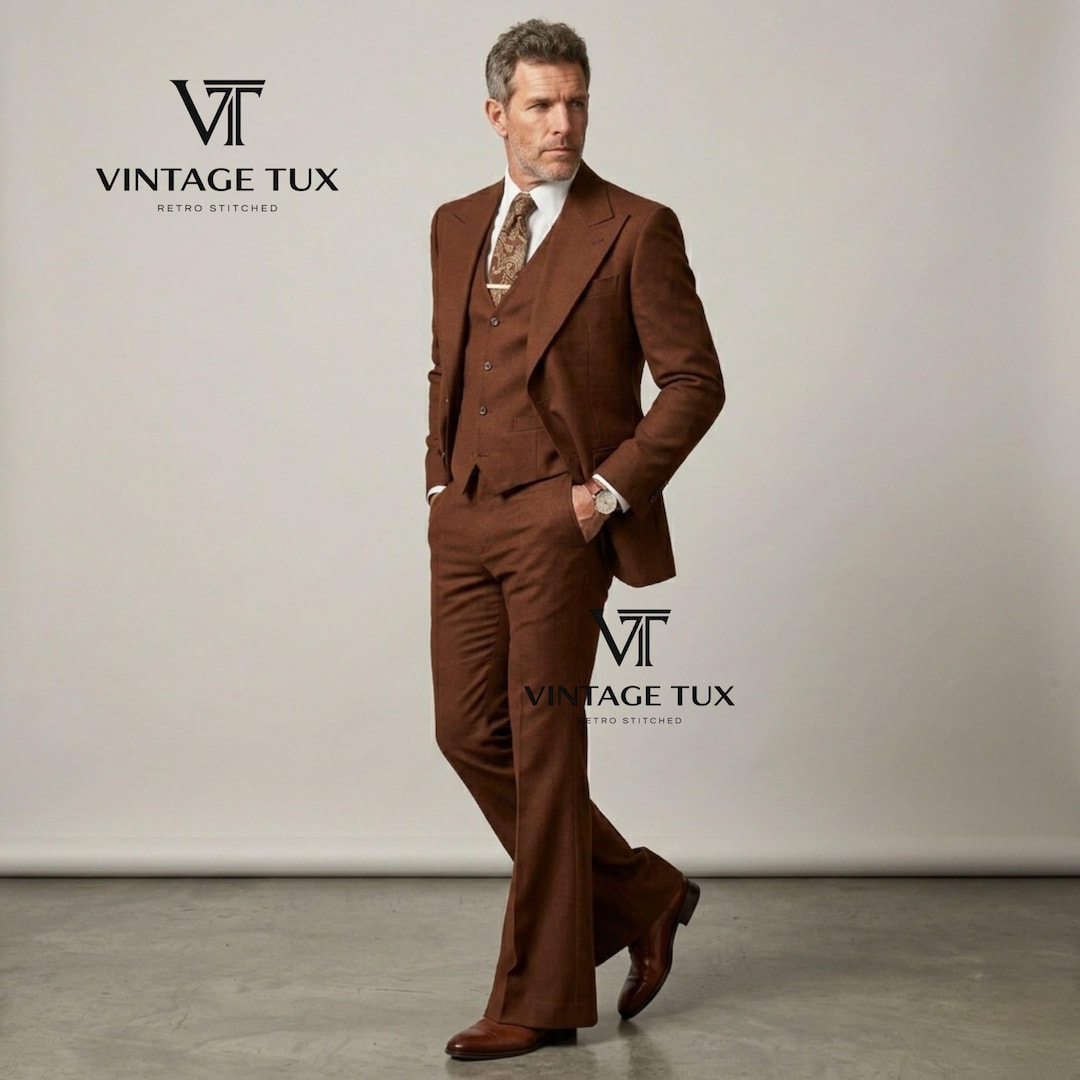 ヴィンテージ 古着 3ピース スーツセットアップ 昭和レトロ ブラウン Men's 1970s Vintage Brown 3-piece Suit | Wide Lapel Jacket, Vest