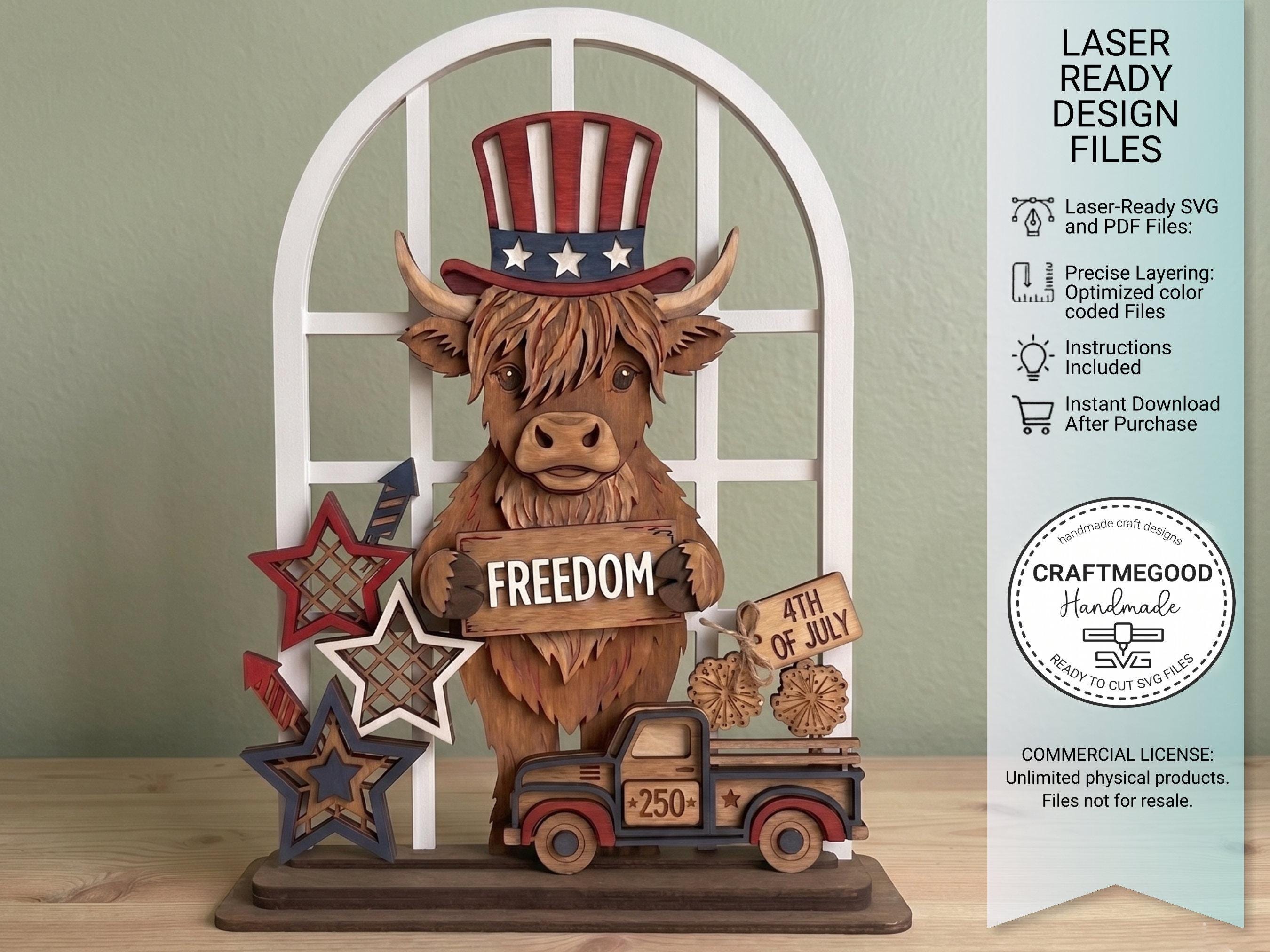 4TH of July Highland Cow Shelf Sitter Laser Cut File, Christmas SVG ...