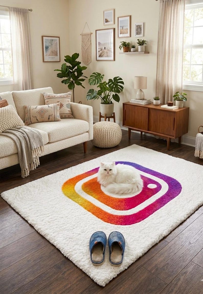 Rob Rests On The Red Rug Hand Tufted Instagram Logo Rug – Custom Logo Area Rug, Modern White ...