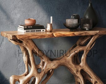 Live Edge Console Table | Sculptural Root Wood Entryway Furniture | Organic Slab Sofa Table
