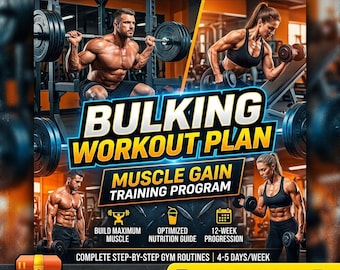 Workoutplan voor bulken | Trainingsprogramma voor spiergroei | (digitale download van zipbestand)
