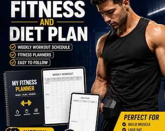 Fitness- en dieetplan voor beginners | Wekelijks trainingsschema | fitnessplanners |(ZIP-download)