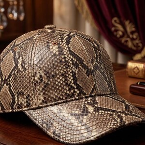 Handmade Python Snakeskin Embossed Leather Baseball Cap – Exotic, Unique, & Stylish Caps