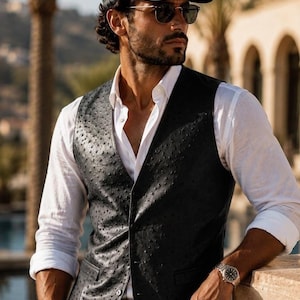 Ostrich Leather Vest Handmade Genuine Leather Waistcoat Luxury Designer Outerwear Set