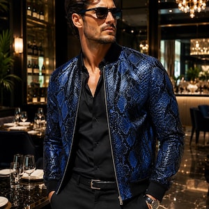 Python Snakeskin Biker Jacket: Men's Motorcycle Leather Jacket Lederjacken herren bomber style
