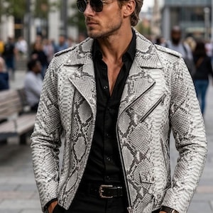 Men's Python Jacket, Snakeskin Motorcycle Biker Leather Jacket