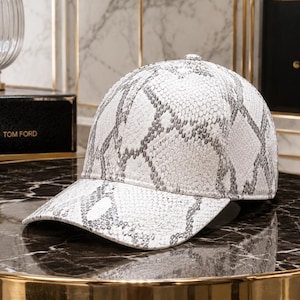 Snakeskin Leather Baseball Cap: Unisex Streetwear Trucker Hat White Python Snake Skin