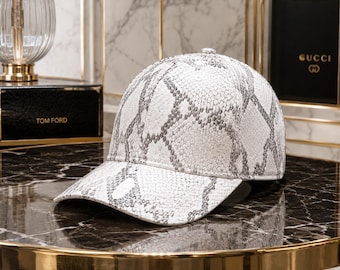 Snakeskin Leather Baseball Cap: Unisex Streetwear Trucker Hat White Python Snake Skin