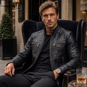 Genuine Dragon Black Python Men Jacket : Formal and casual snakeskin fashion
