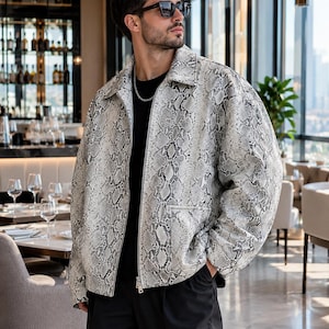 Men’s Python Leather Jacket / Exotic Snake Skin Coat / Luxury Outerwear oversized
