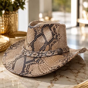 Python Leather Hat, gift for him, Mens Cowboy ,Cowgirl Hat, Unique Wildlife Accessory