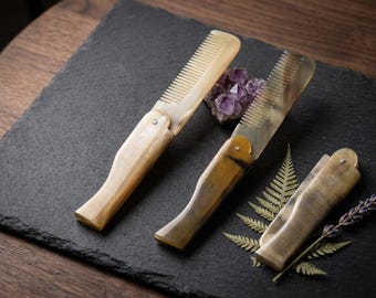 Mini Folding Horn Comb, Handmade Pocket Beard Comb, Compact Hair Comb, Men’s Grooming Gift