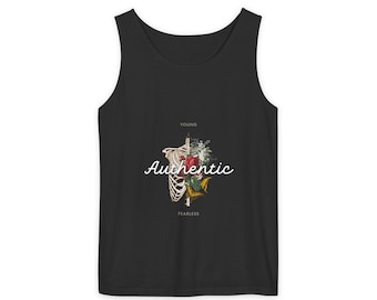 Vintage Floral Collage Authentic Script Tank Top | Botanical Rose Graphic