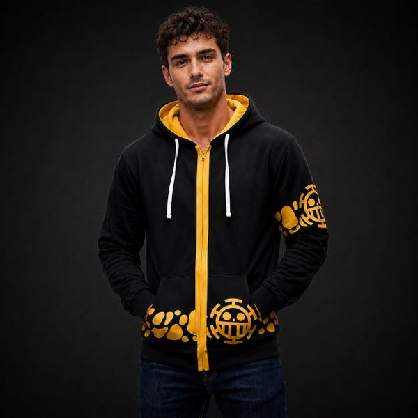 Trafalgar Law Cosplay-Hoodie – One Piece Anime-Hoodie, schwarz – Piratenkapitän-Streetwear