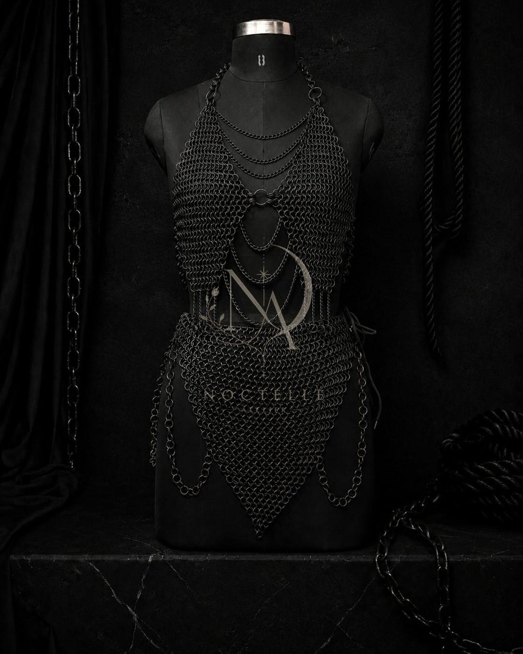 Blackened Chainmail Lingerie Set | Gothic Bikini Skirt Festival Wear - Etsy
