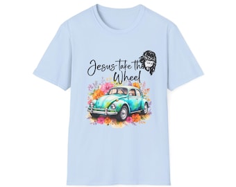 Jesus Take the Wheel T-Shirt | Vintage Beetle Floral Faith Design