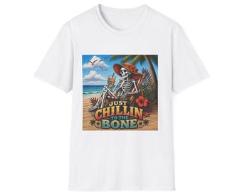 Just Chillin to the Bone Skull Beach Scene T-Shirt