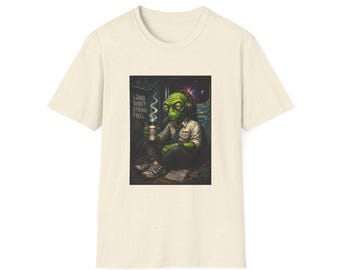 Alien Barista T-Shirt | Cute Space Coffee Shop Illustration
