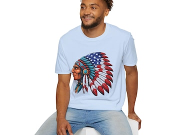 American Flag Headdress T-Shirt — Patriotic Native Chief Graphic Tee