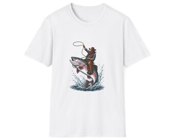 Cowboy Lassoing Rainbow Trout T-Shirt | Western Fishing Graphic