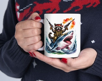 Shark Skull Pirate with Anchor Mug | Nautical Tattoo Style Ceramic Mug
