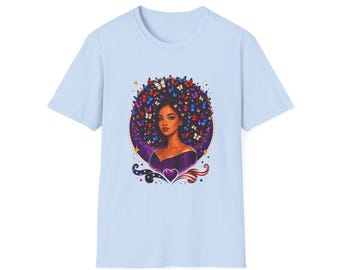 Afro Galaxy T-Shirt — Woman with Starry Butterfly Hair Graphic Tee