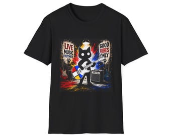 Live Music Cat Guitar T-Shirt | Good Vibes Only