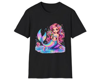 Maglietta colorata e carina con sirena / Illustrazione di una sirena arcobaleno