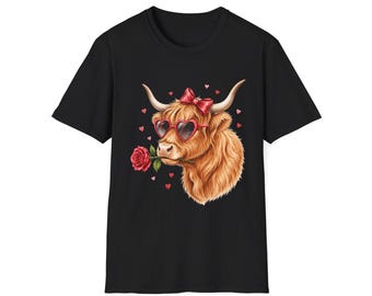 Cow with hear sunglasses and rose flower T shirt