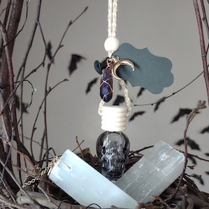 Wicked Green Apple (Floral & Fruity) Witchy Goth Hanging Skull Crystal Diffuser with Flowers, Lughnasadh Gift, Samhain Gift, Mabon Gift