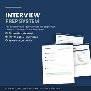 Cuaderno de preparación para entrevistas imprimible, estrategia de respuesta a 80 preguntas, hojas de trabajo del método STAR, planificador de empleo (PDF)