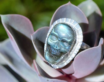 Labradorite Skull Ring Made to Order, Sterling