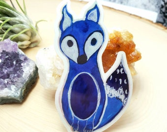 Blue Fox Sticker, Die Cut Watercolor Sticker