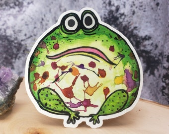 Round Frog Sticker, Die Cut Watercolor Sticker