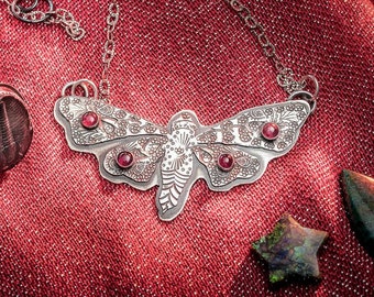 Moth Necklace in Paisley and Tourmaline, Handmade TO ORDER, Beautiful Moth Necklace for Girlfriend, Wife, Gift for Self