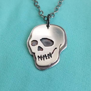 Goth Skull Pendant, Handmade Silver Skull Necklace