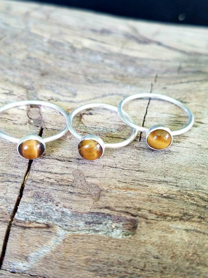 Tiger's Eye Stacking Rings, Handmade Midi or Stackable Ring, Made to Order, Sparkle and Shine, Bridesmaids, Weddings, Boho Chic Style image 3