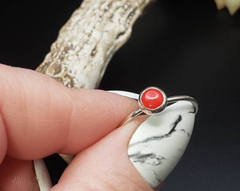 Red Coral Stacking Ring - 6mm, Sterling Silver, Great with Turquoise