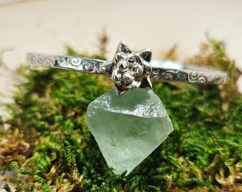 Succulent bracelet, .925 sterling silver, handmade with stamped band