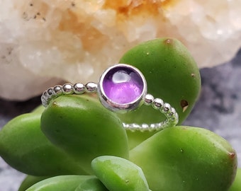 Sterling Silver Amethyst Stacking Ring, Customizable Band 6mm Stone