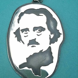 Poe Necklace, Silver Edgar Allen Poe Pendant