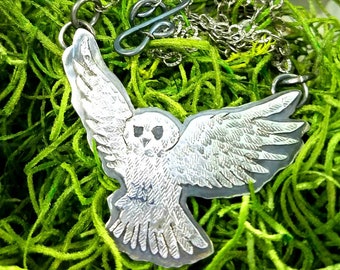 Snowy Owl Necklace - Handmade Flying Owl