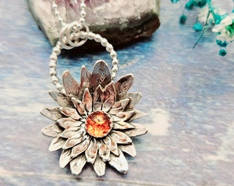 Amber Sunflower in Sterling Silver