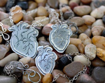 Human Heart Necklace. Anatomical Heart.  Small, Medium and Large Hearts. Hand Cut. Antiqued. Gift for Dr, Nurse, PA, Heart Patient, Lover