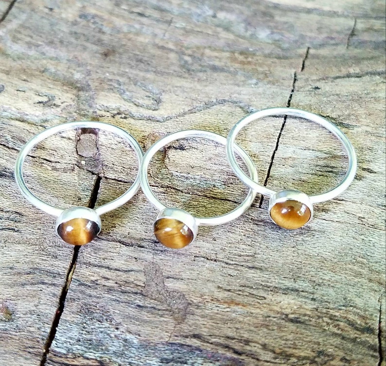 Tiger's Eye Stacking Rings, Handmade Midi or Stackable Ring, Made to Order, Sparkle and Shine, Bridesmaids, Weddings, Boho Chic Style image 2
