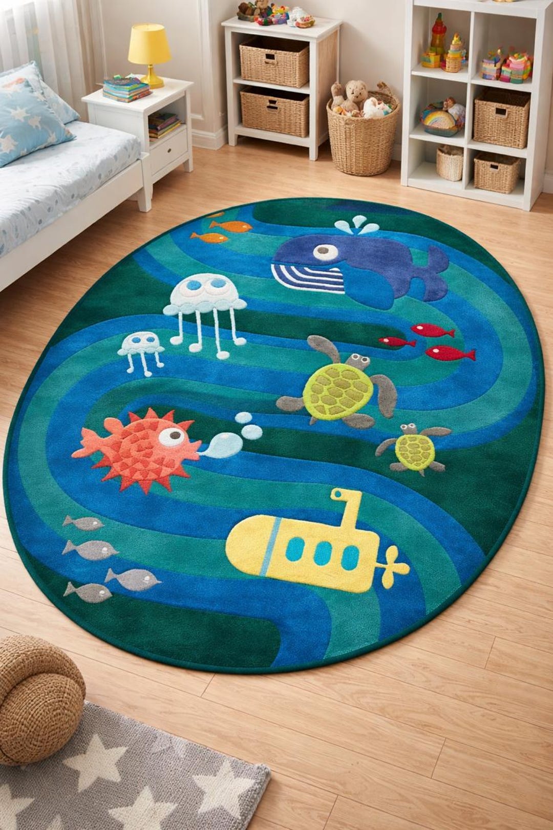 Kids Ocean Rug, Sea Animal Playroom Carpet, Whale Turtle Kids Room ...