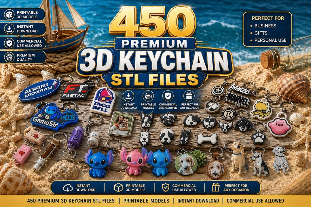 450_3D Keychain STL Files | Printable Models | Instant Download ...