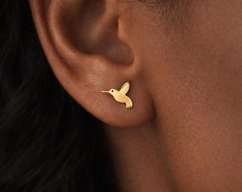 Boucles d’oreilles colibri doré en acier inoxydable – Style délicat et symbolique