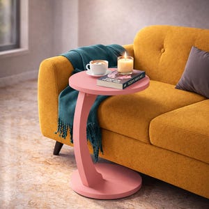Pink Rolling C Table 38 cm Modern Side Table Sofa Table Minimalist End Table Laptop Table Small Space Furniture Serving Table